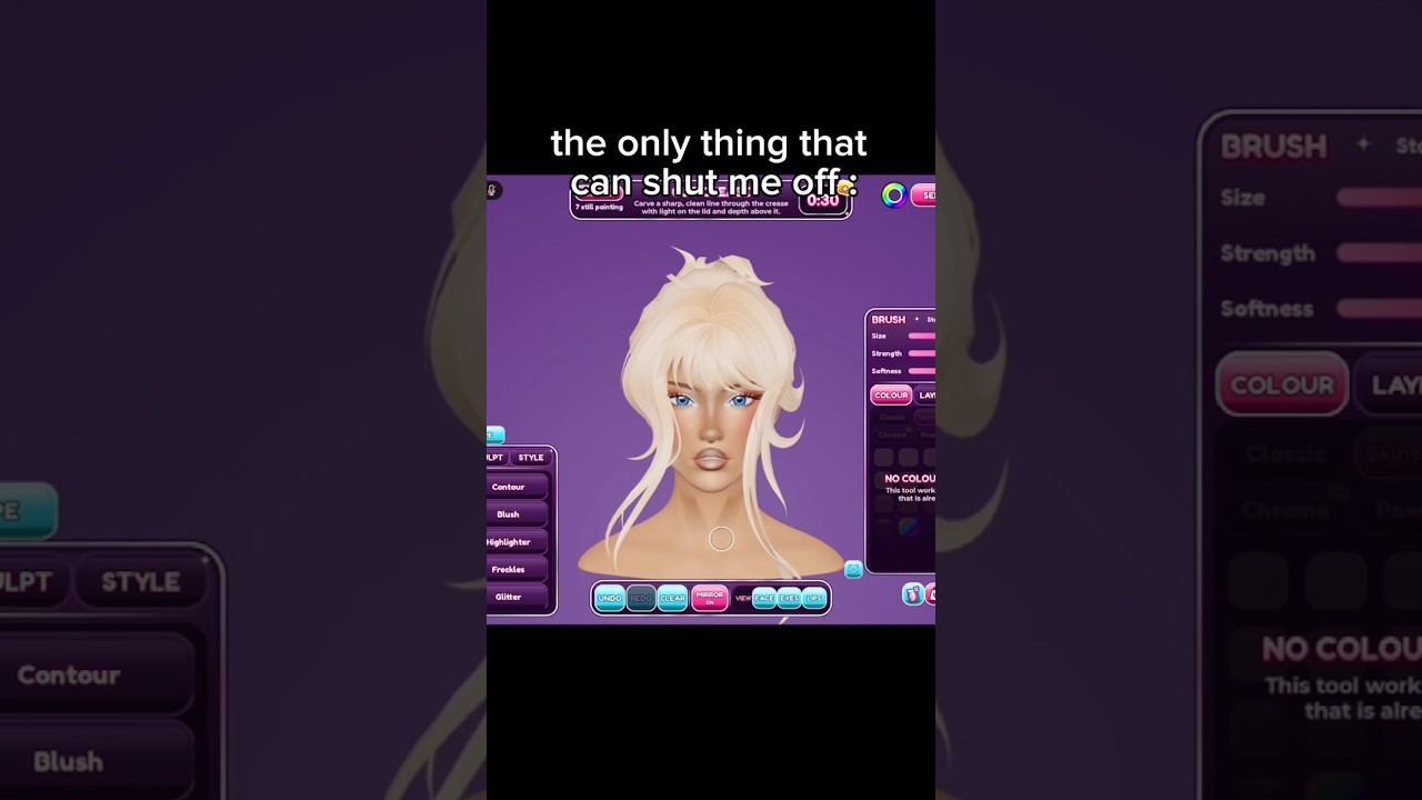 Facecard Makeup Showdown in-game brush UI showing size, strength and softness sliders with a facecard being edited